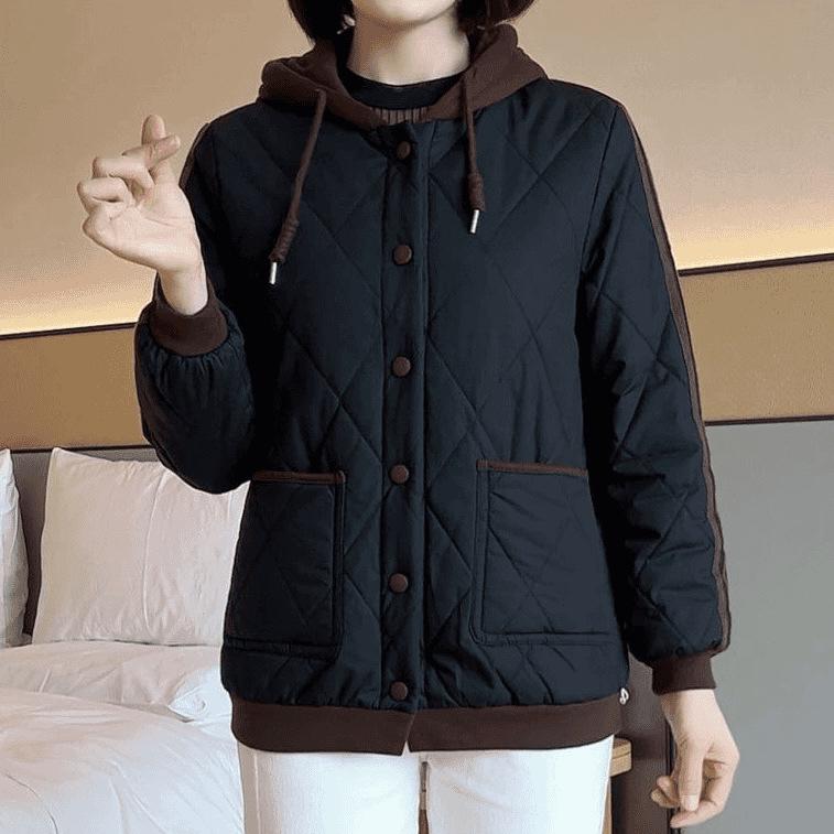 Warm Hooded Casual Short Jacket for Middle-Aged & Elderly Mothers - Light & Soft Winter Two-Cotton Design