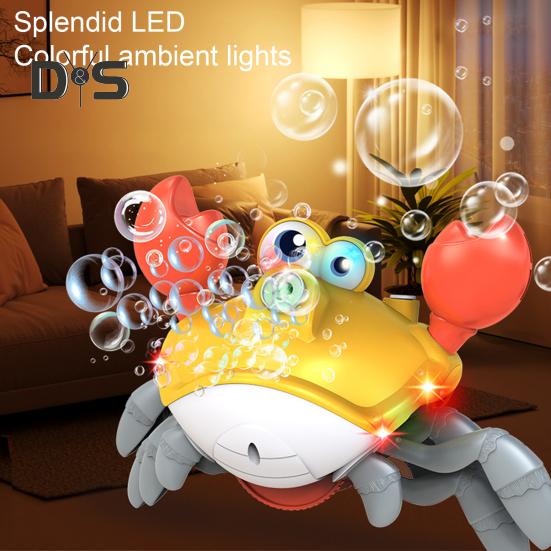 Walking Crab Bubble Machine Automatic Bubble Blower with LED Lights & Music Electric Fun Outdoor Bubble Playset for Kids