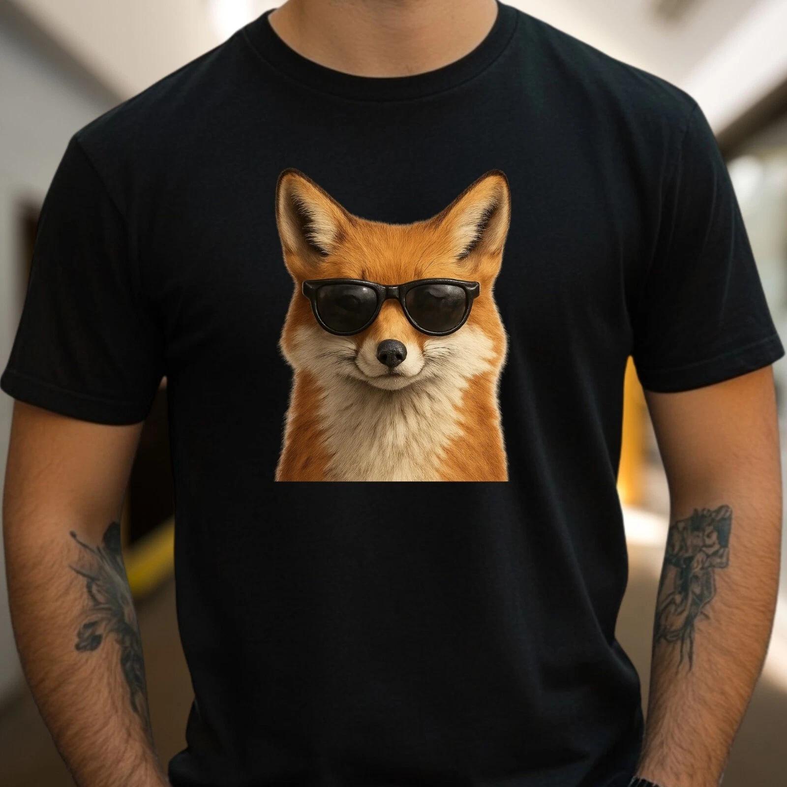 T-Shirt Herren Fuchs mit Sonnenbrille Motiv Baumwolle Größe S bis 5XL XXXXL