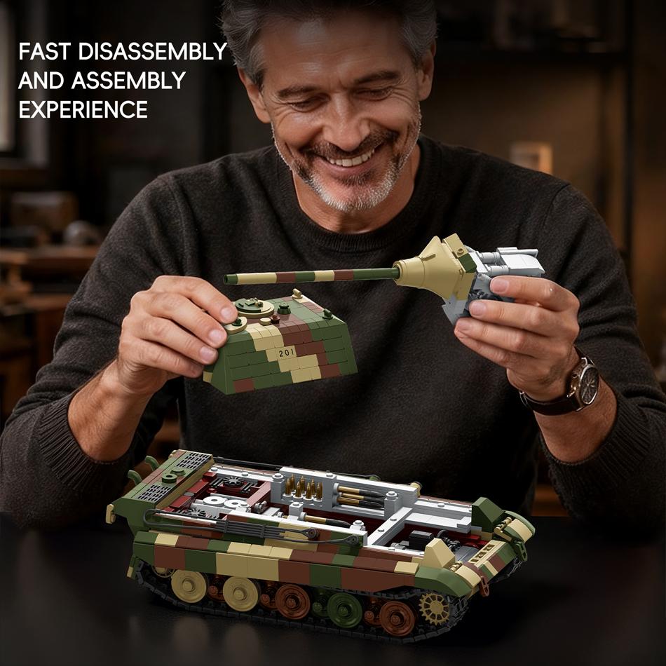 Military Jagdtiger Sd.Kfz. 186 Heavy Tank Destroyer Building Blocks German Hunting Tiger II Tank Armored Vehicle Bricks Toy Gift