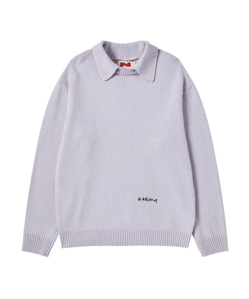 BEYOND CLOSET [Collection Line] Modular Collar Wool Knit Lavender