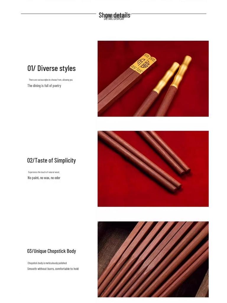 Red Sandalwood Chopstick Gift Set: Unlacquered, Unwaxed Solid Wood for One Person