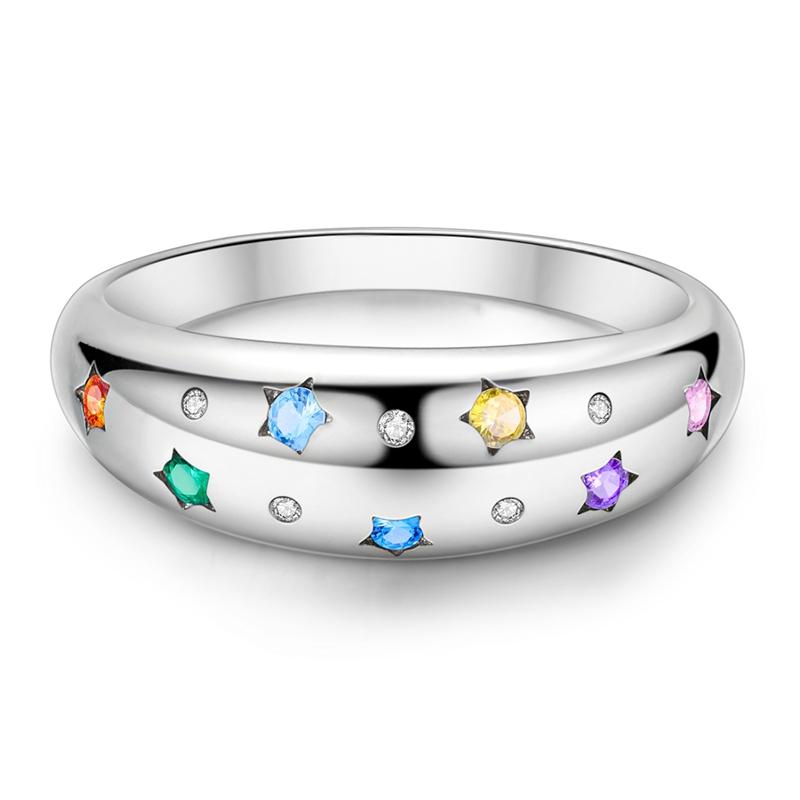 Original 925 Sterling Silver Colorful Star Zircon Rings For Women Girls Jewelry Birthday Anniversary Gifts