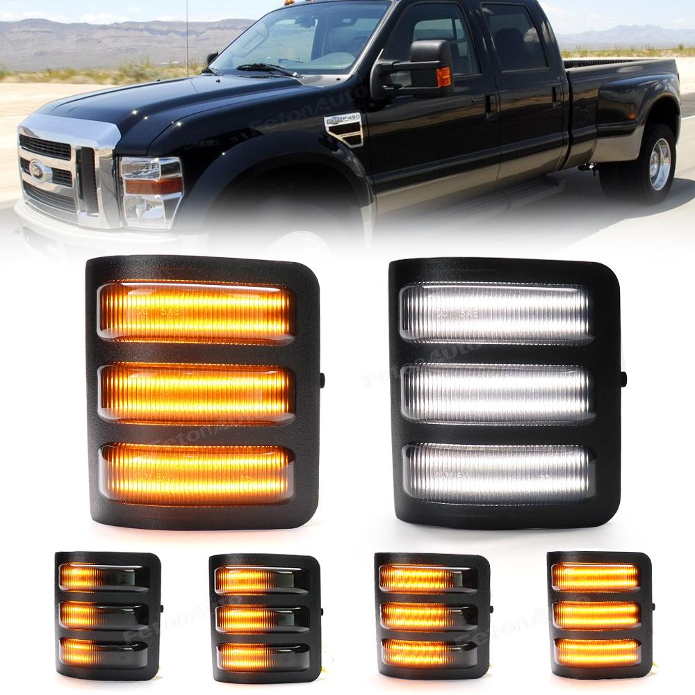 For Ford F250 F350 F450 F550 08-16 Sequential Blinker Signal Lamp 4 Kind Amber Dynamic Switchback Mirror DRL Turn Signals Lights