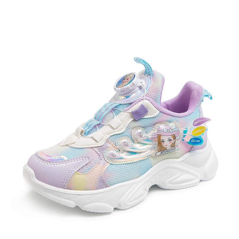 

Girl student mesh sneakers spring and autumn soft-soled cartoon little girl running shoes rotating buckle lightweight single shoes tide 32 yards inner length about 19.1CM