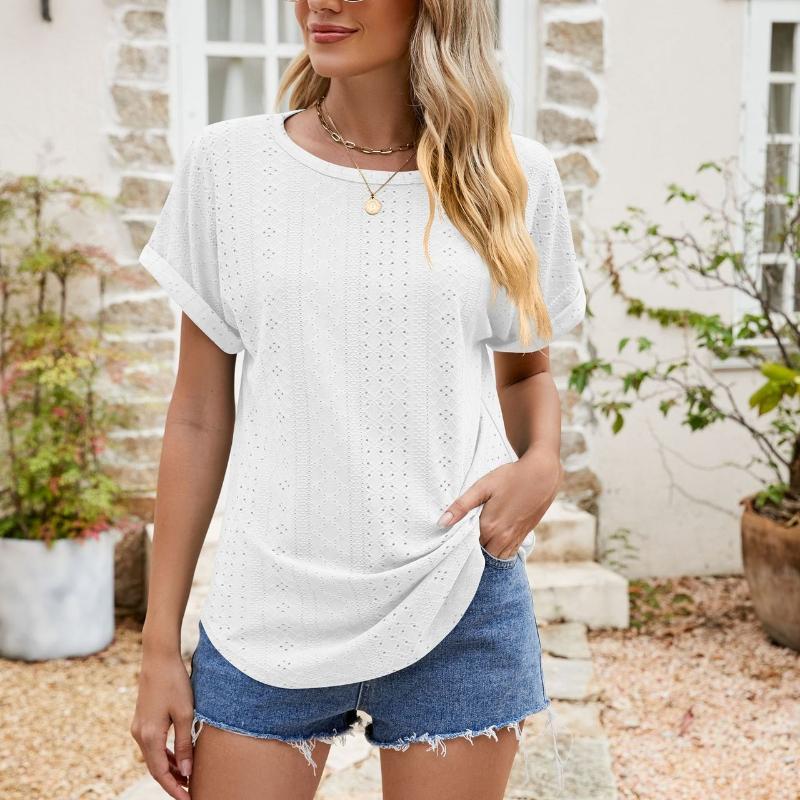 Women's Hole Hole Hollow Round Neck Short Sleeve Hole Eye Casual T-shirt