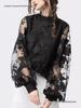 European & American Lace Puff Sleeve Transparent Top
