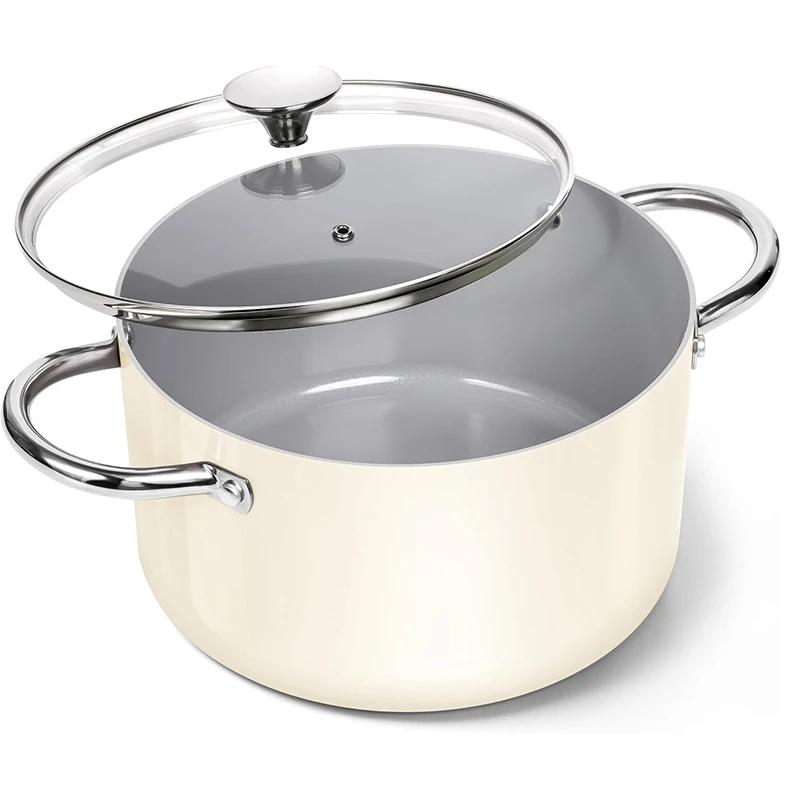 MICHELANGELO 6QT Stock Pot with Lid Nonstick Cooking Pot Soup Pot with Ceramic Coating Induction Compatible Double Handle Pot