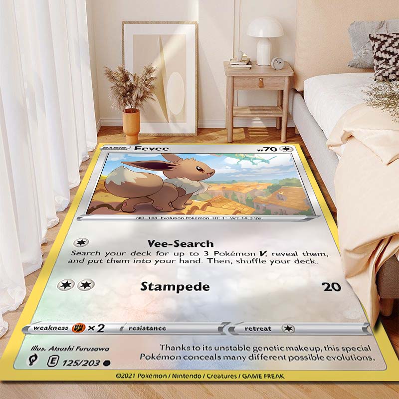 15 Misure Tappeto Stampa Clan Pokémon Eevee per Soggiorno Camera da Letto Stanza dei Bambini Decorazione Casa Tappeto Area Divano Guardaroba Tappetino