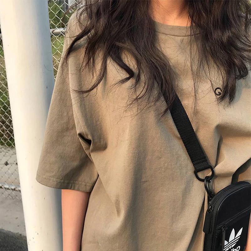

2025 Summer Korean Embroidered Loose Fit Short-Sleeve Women s T-Shirt L хакі