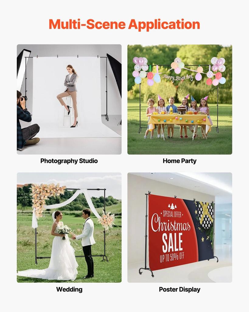 Backdrop Stand Movable Stand Kit 7 X 10 Ft for Party & Photo Video Studio