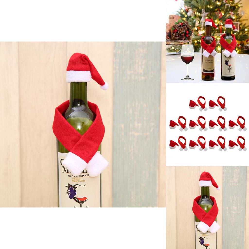 Christmas Bottle Wrap With Nonwoven Fabric Scarf And Hat For Home Holiday Display