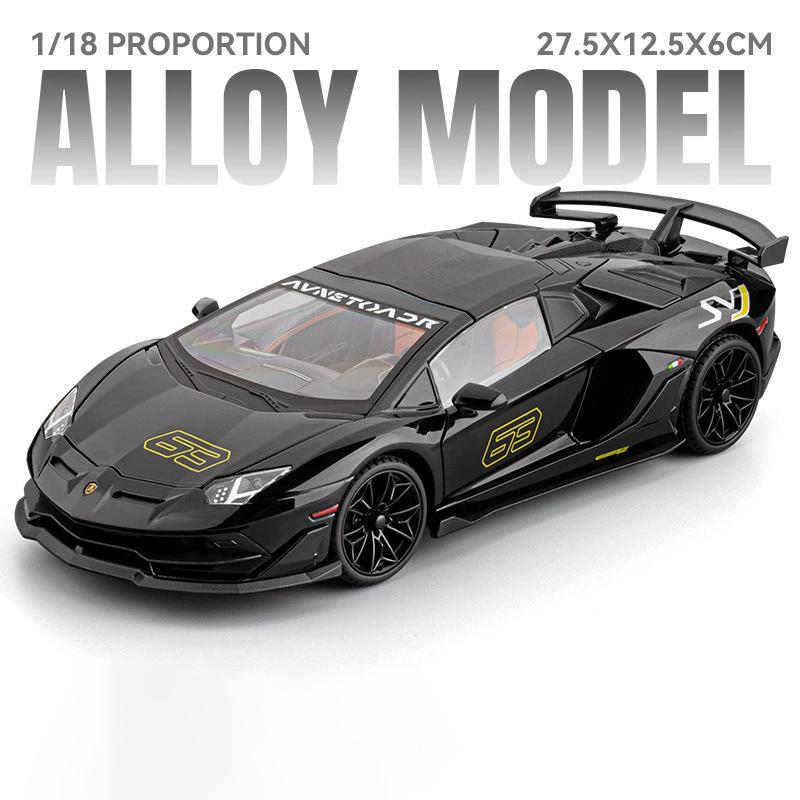 Scale 1:18 SVJ63 V12 Sport Car Model Toy Metal Diecast Music Light Shock Absorption Models Wheel Steering Supercar Gifts for Boy