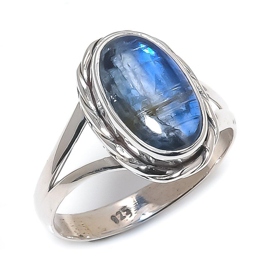 Natural Blue Kyanite Gemstone Handmade 925 Solid Silver Jewelry Ring Size 9 d0S41
