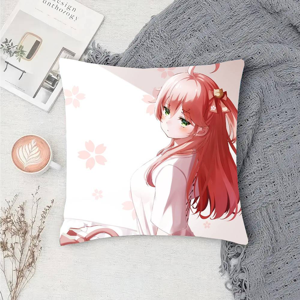 Sakura M-miko Anime Vtuber Pillow Case Fashion Square Pillowcase Bedroom Sofa Room Ins Decoration Leisure