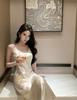 New French U-neck satin suspender dress women's autumn and winter waist temperament bottoming dress