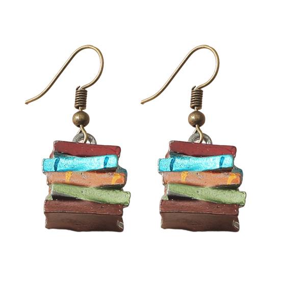 1 Pair Women Earrings Retro Mini Stacked Book Design Hook Earrings Lightweight Literary
