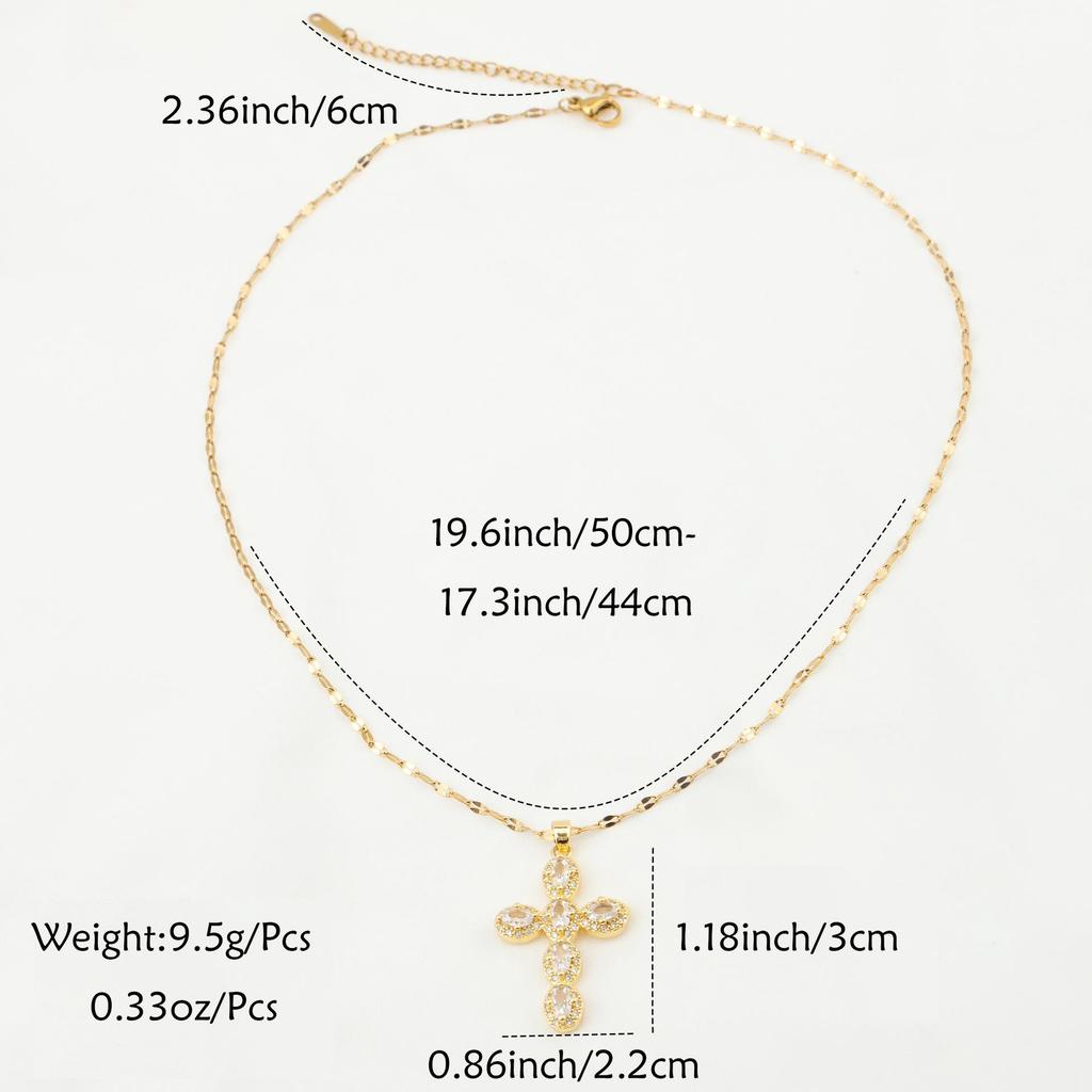 Colier Cruce Retro din Oțel Inoxidabil Aurit cu Incrustație de Zirconiu pentru Bărbați și Femei