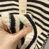 Women's Retro Striped Wool Cardigan - Gold Button, Loose Fit, Round Neck, Autumn/Winter Style