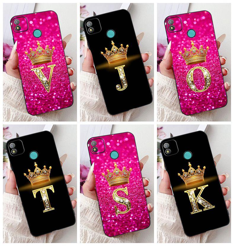 6.0" For Techno Pop4 BC2c BC1s Back Cover For Tecno Pop 4 Case Black Luxury A-Z Letters Fashion Soft TPU Bumper Funda Coque