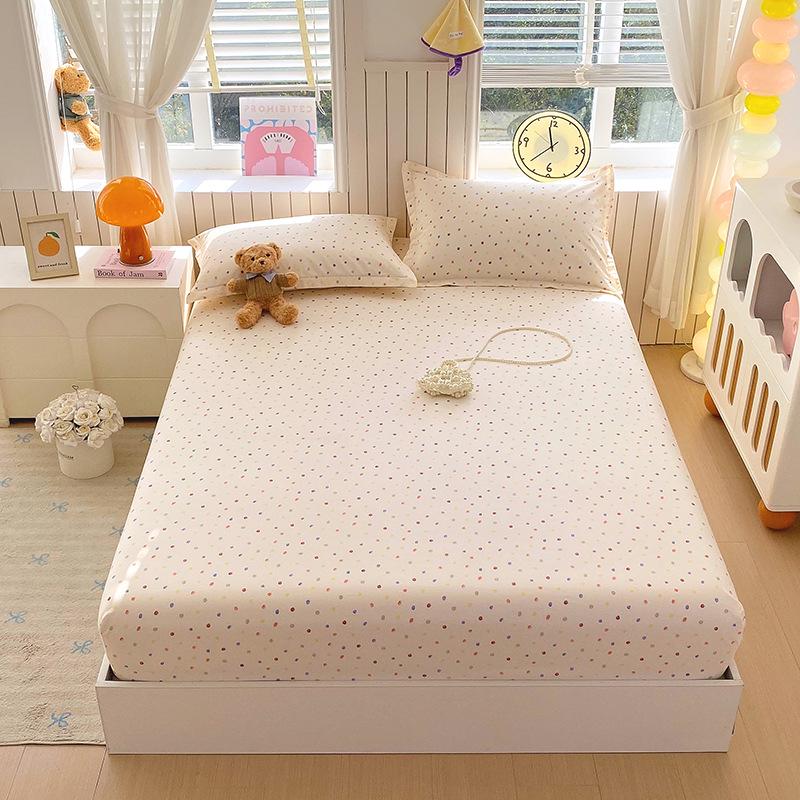 Pure Cotton Printed Single Bed Sheet Set - Fitted Sheet, Protective Cover, Pad Cover (3 Pieces)