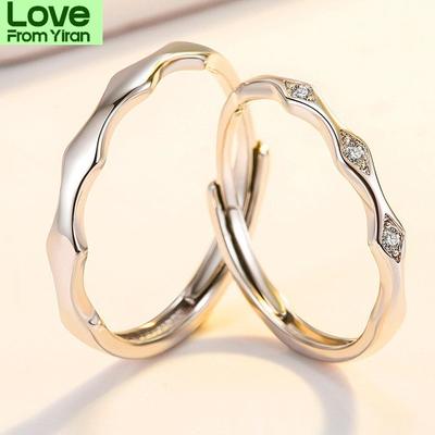 Neu 925 Sterling Silber Paar Ring Mode Bambus Joint Einstellbare Micro -Intarsien Zirkon Paar Liebhaber Ringe Schmuck Geschenk