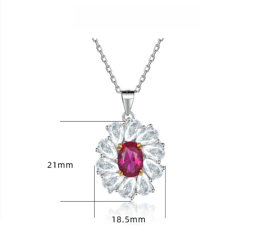 High-end Red Zircon Flower Pendant, Ruby Necklace, Women's High-end 925 Sterling Silver Collarbone Chain.