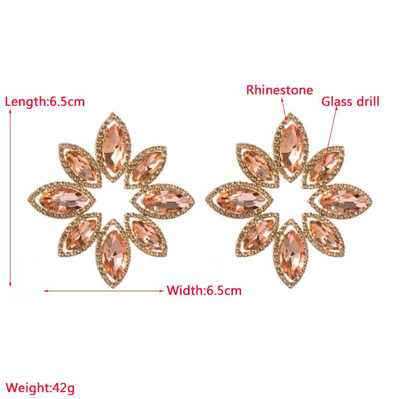 Women's Study Earring Exaggerated Alloy Glass Crystal Flower Earrings Needle Premium Earrings