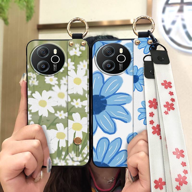 Protective Ring Phone Case For Blackview Shark8/Oscal Tiger12 Kickstand Phone Holder Lanyard Anti-knock Anti-dust Flower