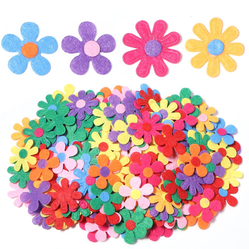 50pcs Felt Cloth Flower Applique Stickers Mix Color Five-petal Flower Patches For Kids DIY Scrapbooking Decoration DIY Hairpins