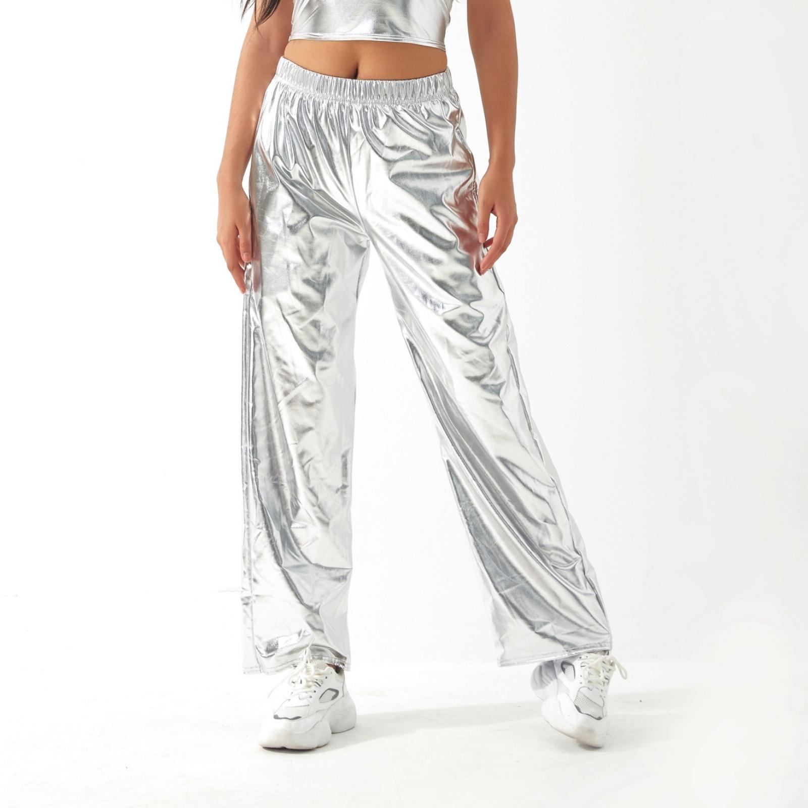 

Women s High-waisted Stylish Elasticated Waist Straight-leg Pants S срібний
