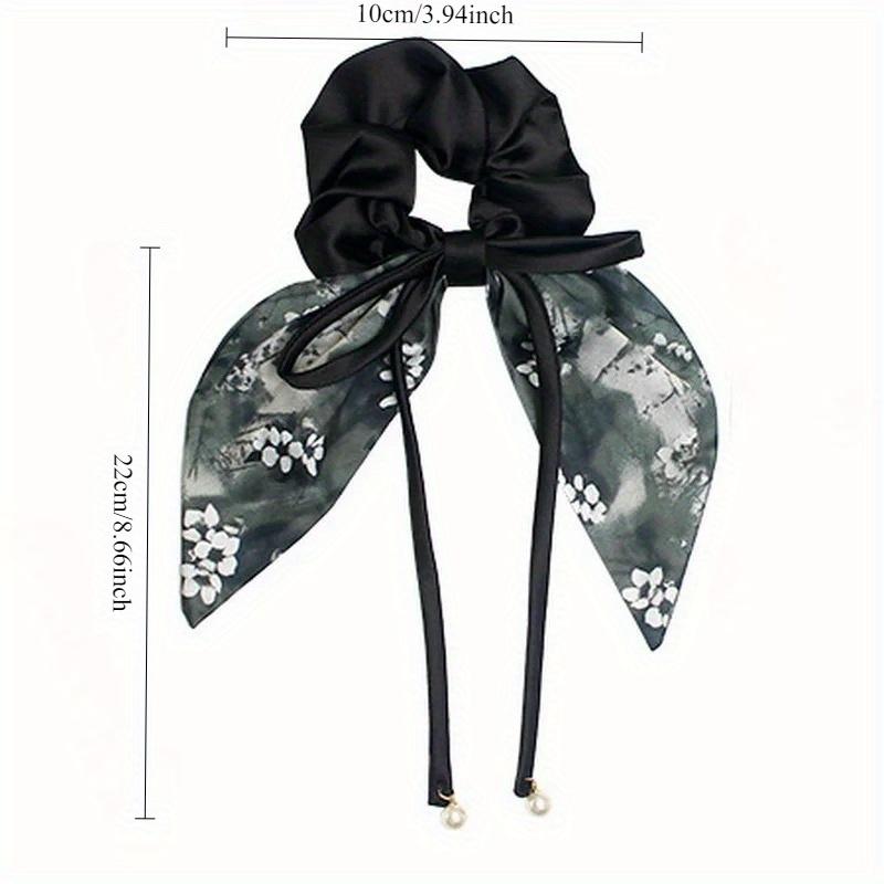 2Pcs Elegant Hair Tie with Bow, Ink Painting Design High Elasticity Hair Ring, Fashionable Band Headband for Women