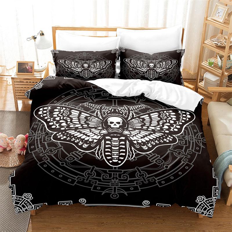 Butterfly And Death Moth Bedding Collection For Girls Gothic Skull Boho Comforter Cover Decor Bedroom Sun And Moon Pattern Duvet Cover