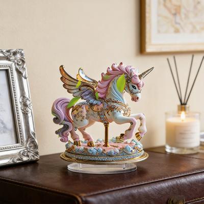 Rhinestones Flying Horse Ornament 2D Flat Acrylic Decorative Figurine Home Office Car Carving Animal Table Decoration