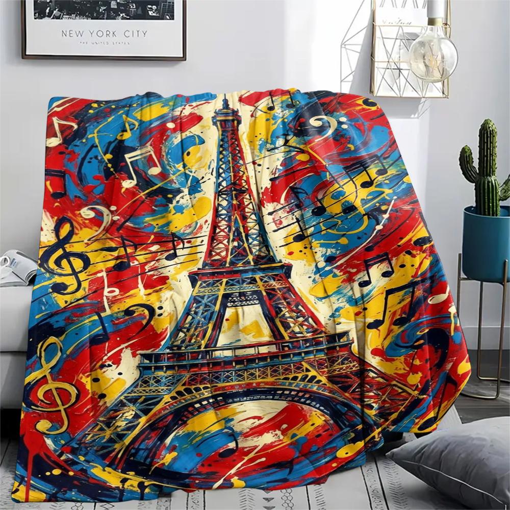Paris Eiffel Tower Print Flannel Blanket, High quality Comfortable for All Seasons, Home Decor, Warmth and Comfort, Perfect for Christmas Gifts82
