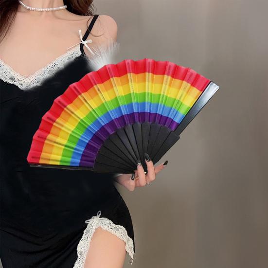 

Радужный складной веер Яркий цвет Легкий компактный размер Красочный ручной складной веер Украшение вечеринки