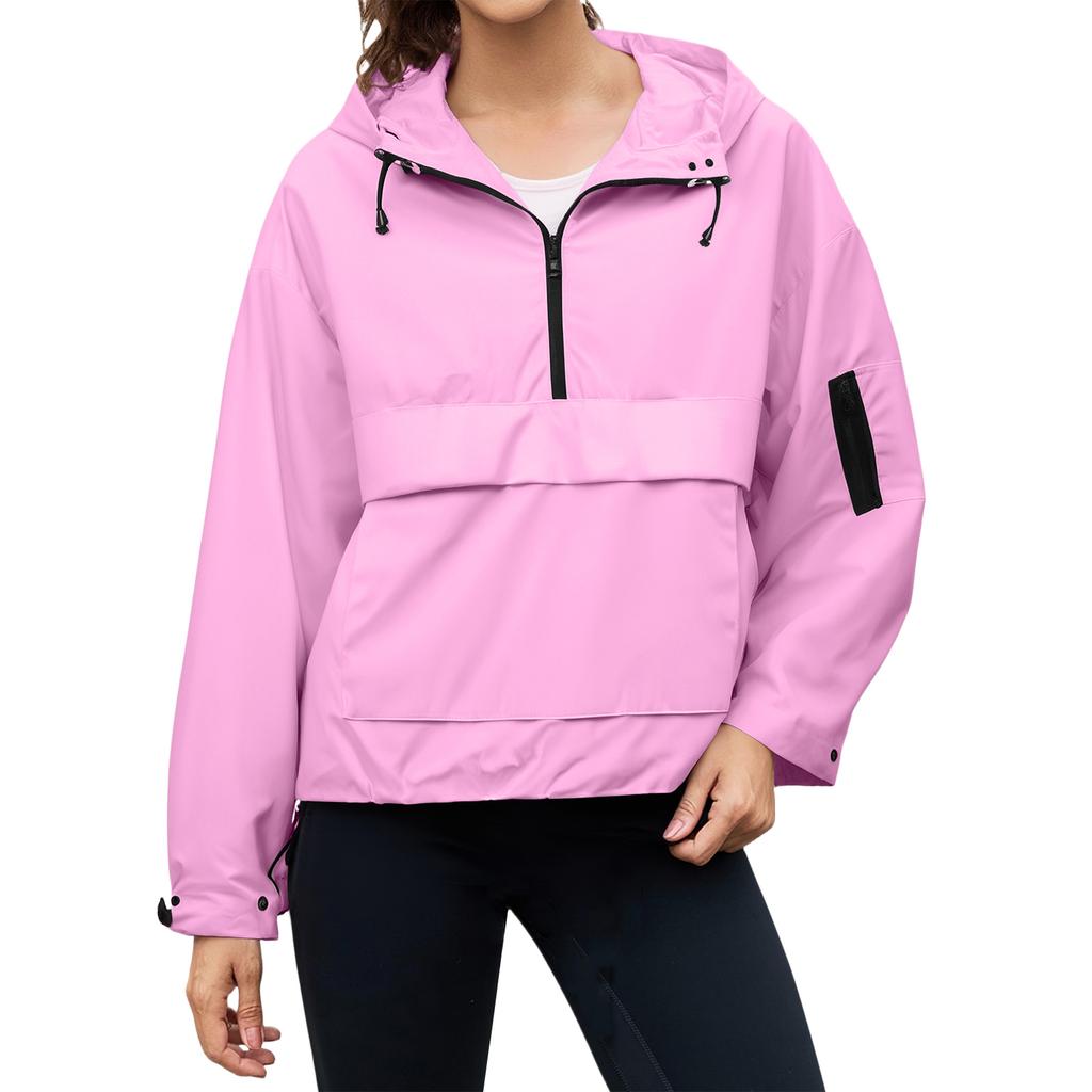 women's Loose Comfortable Casual Fashionable Solid Color Pullover Hooded Long Sleeved Windbreaker