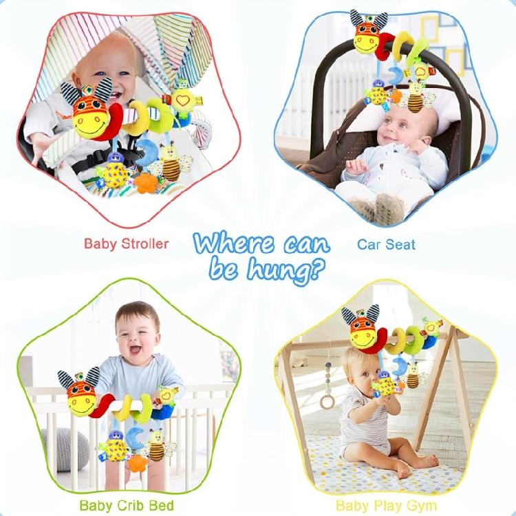 Cartoon Plush Bed Bell Crib Mobile Colorful Animal Spirals Activity Toy for Baby Sensory Visual Auditory Development