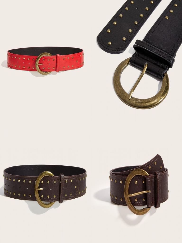 Punk Style Rivet Leather Belt With Alloy Buckle For Casual Fashion Accessories