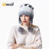 2019 Winter Bomber Hats for Women Rex Rabbit Fur Beanies Hat With Pompoms Women's Warm Knitted Hat Skullies Beanies Female Caps
