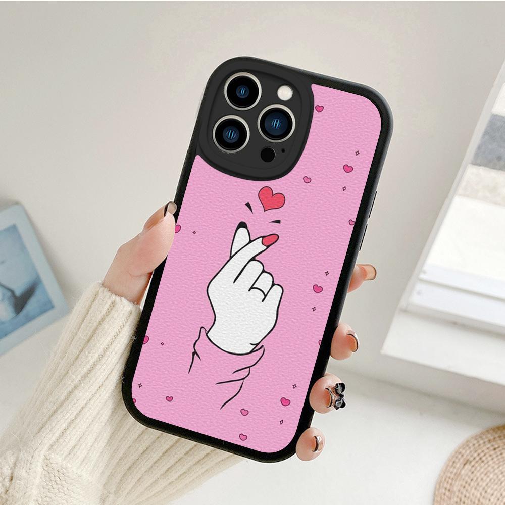 For Iphone 14 Fingertip Love Phone Case for Iphone 14 13 11 12 Pro MAX 13 12 MiNi 7 8 14 Plus X XS XR Lambskin Protective Covers