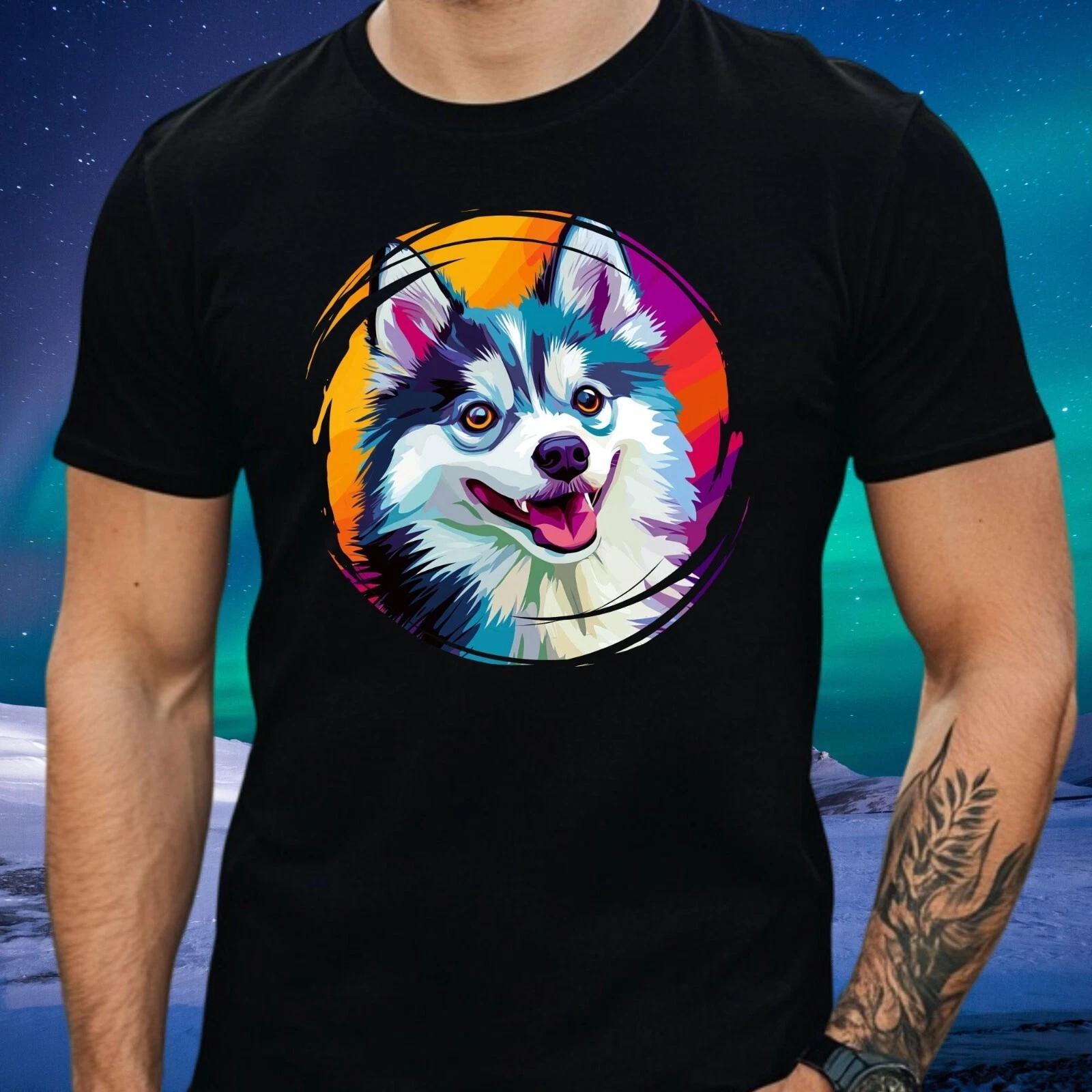 T-Shirt Herren Pomsky Hund Pop Art Motiv Baumwolle Größe S bis 5XL XXL