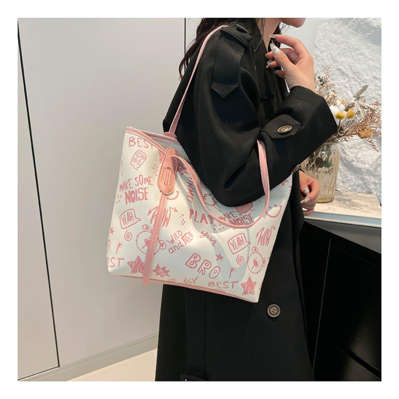 Cute Cartoon Print Shoulder Bag Fashionable Large Capacity Underarm Tote Purse