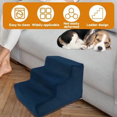 3 Step Dog Stair 10.63Inch High Sponge Pet Stair with Cloth Cover Removable Washable Pet Safety Ramp Pet Supplies Accessories