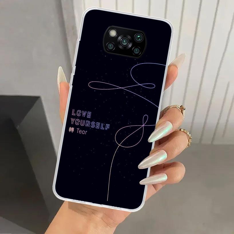 Love Yourself Flower Heart Line Kpop Phone Case for Xiaomi Poco X5 X6 X7 Pro F7 Ultra M7 Redmi 15 15C 13 13C 12 12C 10 10A 10C 9