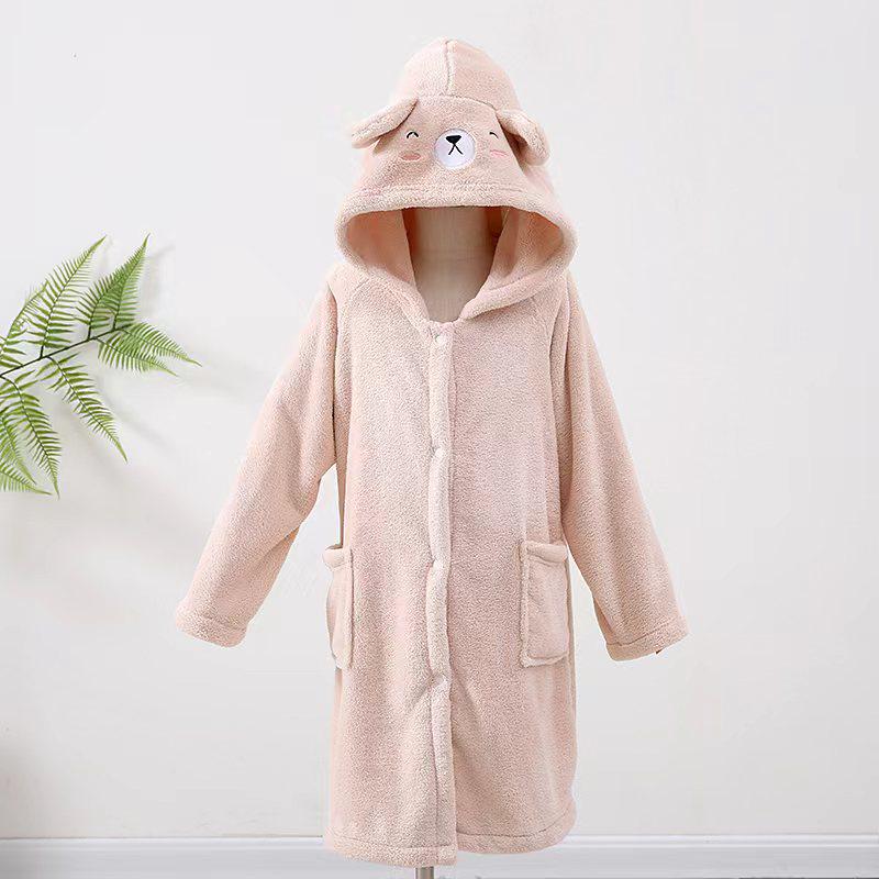 Children's Cute Cartoon Coral Fleece Hooded Bathrobe - Absorbent, No-Shed, Thick, Wearable Cloak