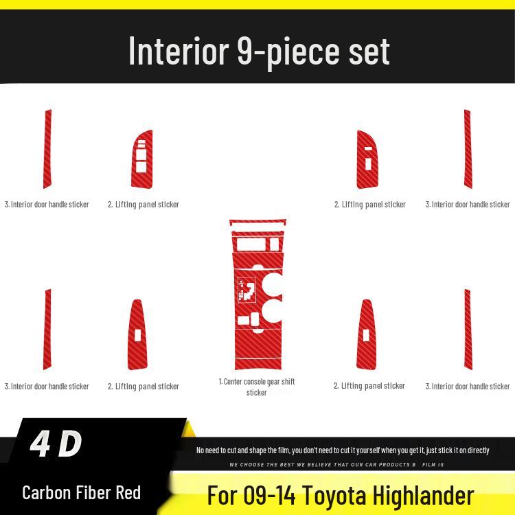 Carbon Fiber Anti-Kick Center Console Sticker for 09-21 Toyota Highlander Interior Decoration