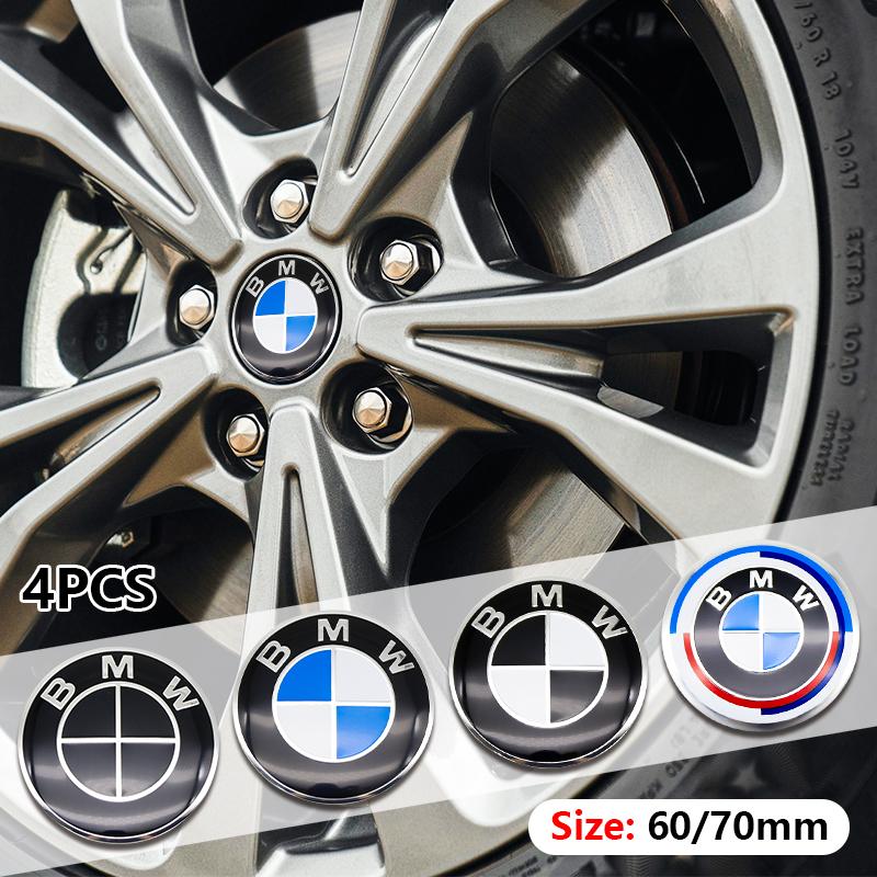 BBKW7 4Pcs Classic Blue White Car Wheel Center Hub Cap Sticker Emblem Badge Decal For BMW E46 E90 F10 F30 G20 X3 X5 50th Anniversary
