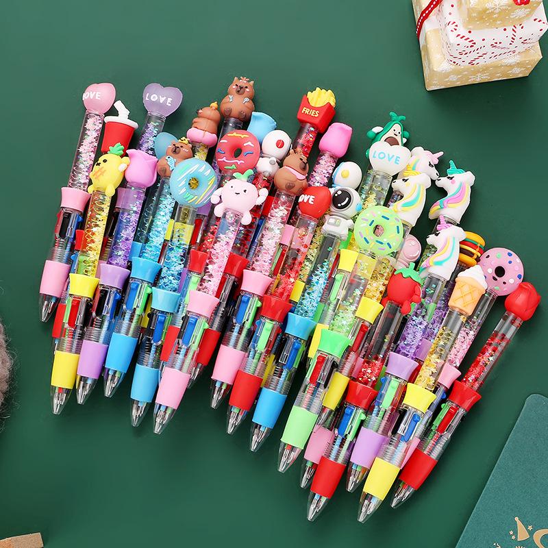

1Pc Drift Sand Christmas Multicolor Pen for Student 4 Color-in-1 Writing Pen Retractable Multicolor Ballpoint Pen Holiday Gift Novelty Stationery Teac Random style 1PC