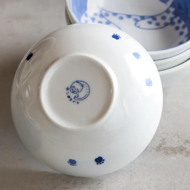 Piatto Ceramico Gatto Carino Piatto Giapponese Ciotola in Porcellana Bianca e Blu Piatto Creativo Personalità Casa Tavola Cucina Casa Qualità